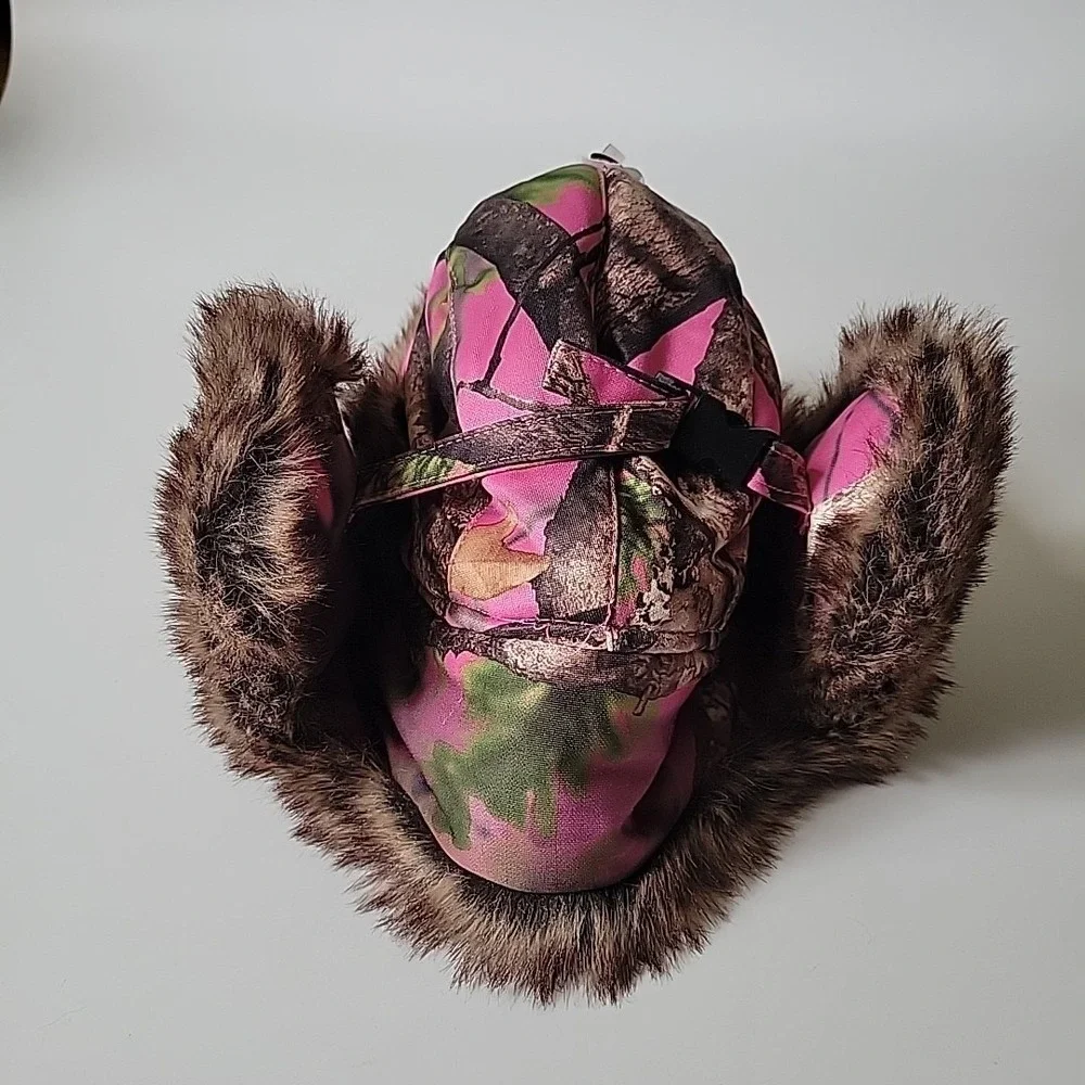 Wild Wear Camo Bomber Trapper Hat Pink One Size Coquette Grunge Gorpcore Outdoor